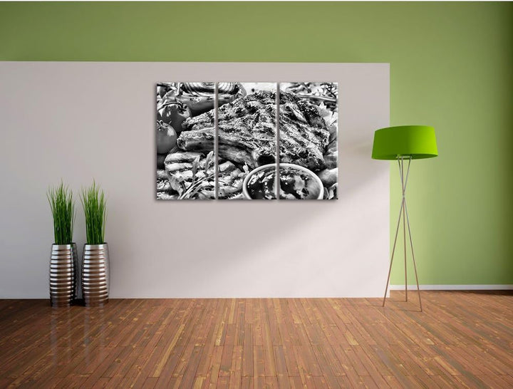Pixxprint Gegrilltes Steak als Leinwandbild/Grösse: 3 Teilig (120x80) / Wandbild/Kunstdruck/fertig b