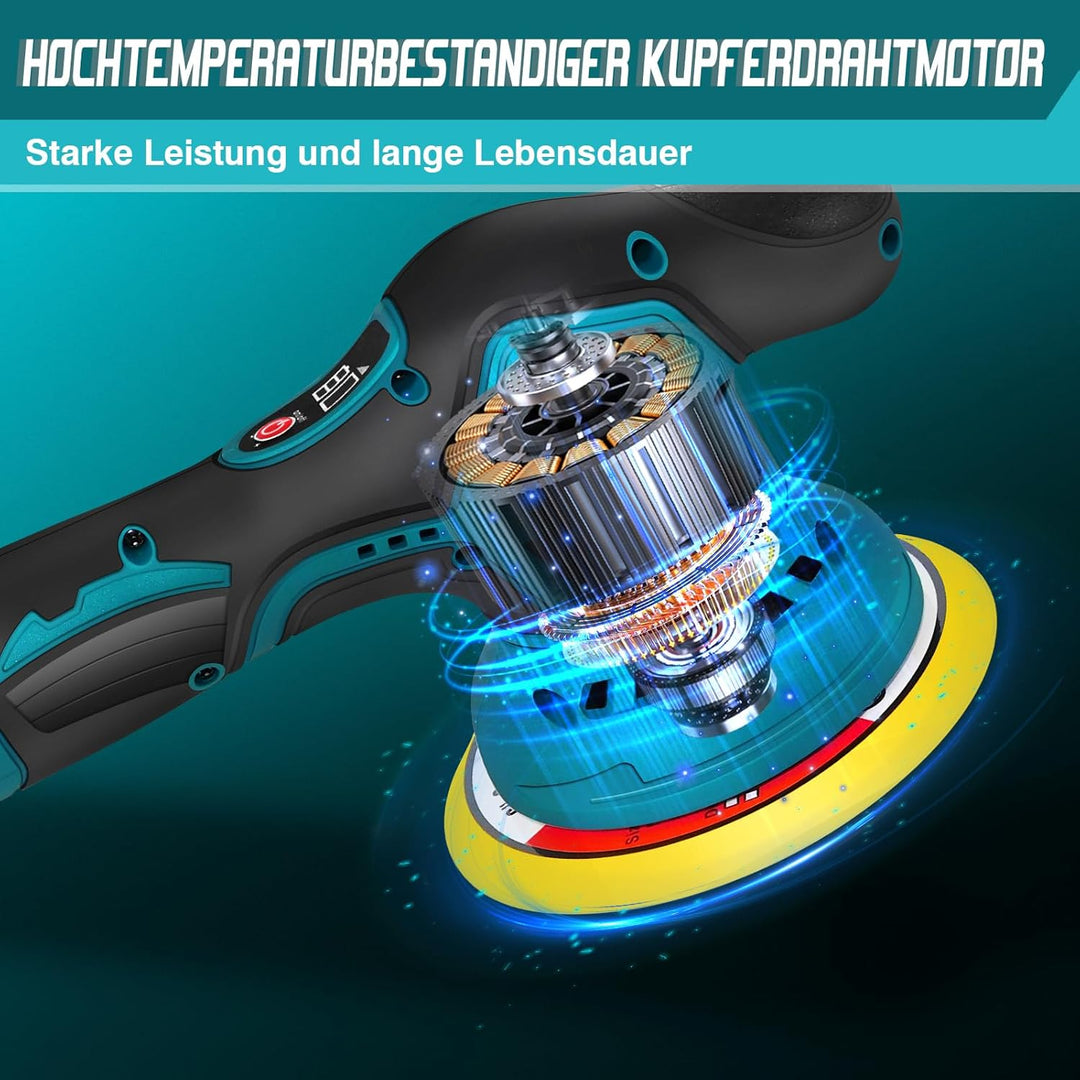 Poliermaschine Akku 12V, Exzenter Poliermaschine mit 2x Akkus, Auto Poliermaschine Set 22 pcs, Exzen