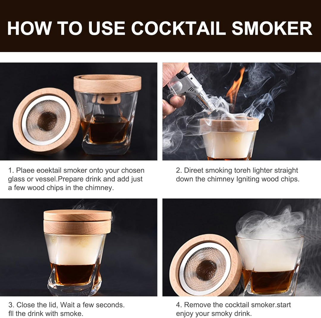 Cocktail-Smoker-Set Altmodisches Whiskey-Bourbon-Getränke-Set mit Taschenlampe 4 Geschmacksrichtunge