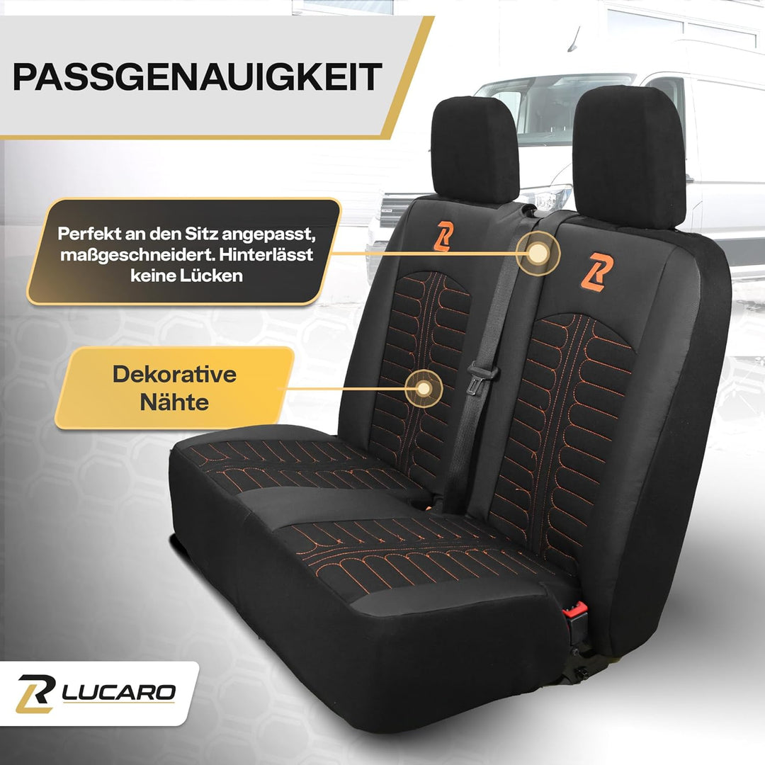 LUCARO Sitzbezüge für Mercedes Sprinter 3 ab 2018 - Sitzbezügesets 1+2 - Auto Sitzbezüge Schwarz Ora