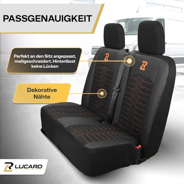 LUCARO Sitzbezüge für Mercedes Sprinter 3 ab 2018 - Sitzbezügesets 1+2 - Auto Sitzbezüge Schwarz Ora