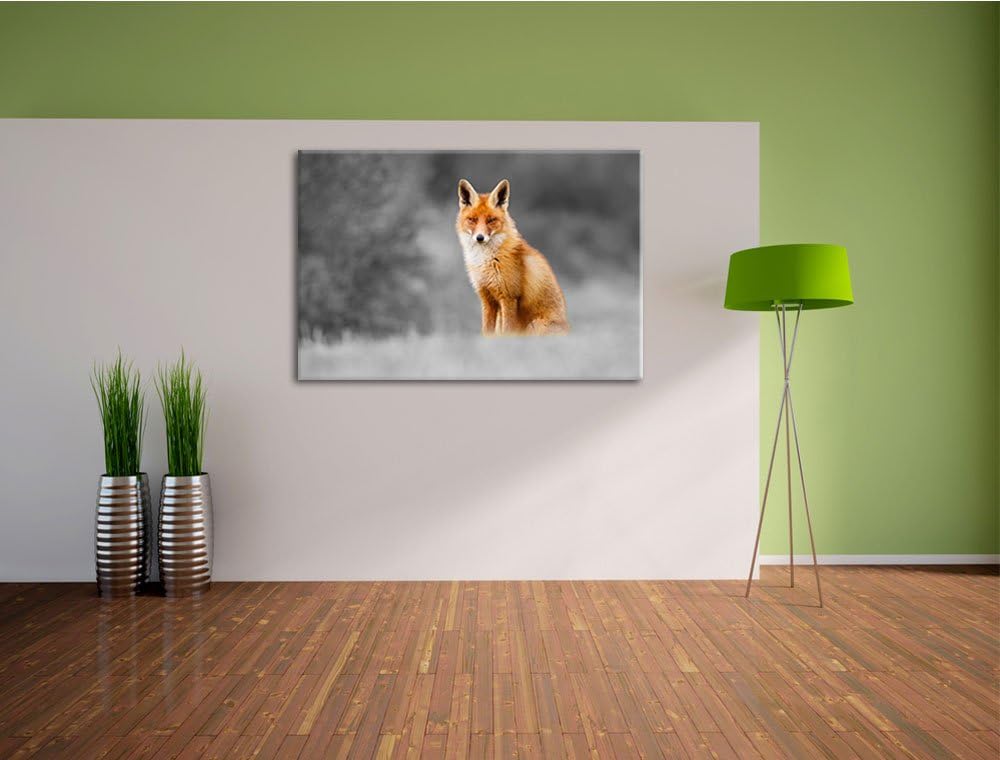 prachtvoller Fuchs schwarz/weiss Format: 100x70 auf Leinwand, XXL riesige Bilder fertig gerahmt mit