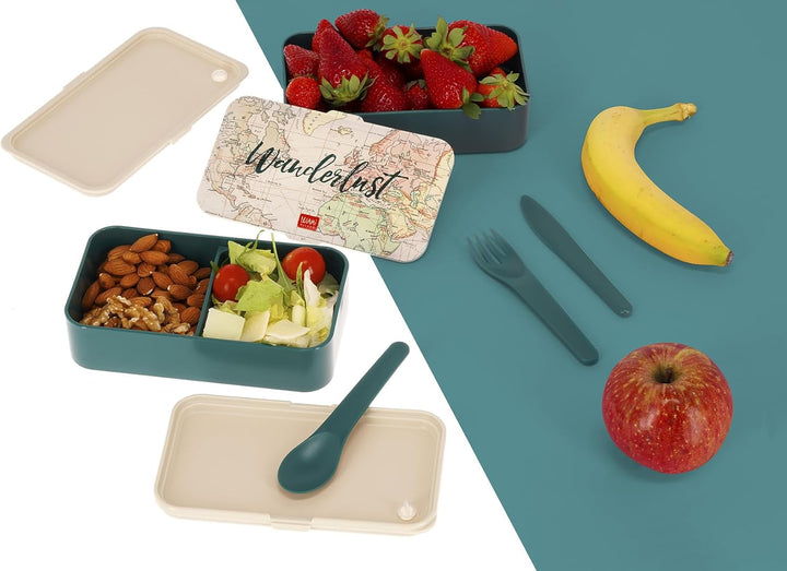 Legami - Lunchbox mit 3 Besteckn, Travel, Lunchbox, Fassungsvermögen 1200 ml, auslaufsicher, mikrowe