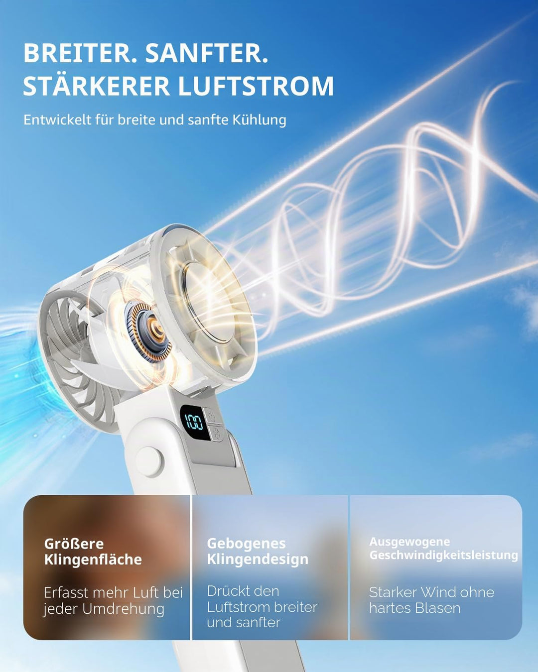 Tragbarer Handventilator mit Kühlplatte, 199 Geschwindigkeiten, stufenlose Steuerung, 3-in-1 faltbar