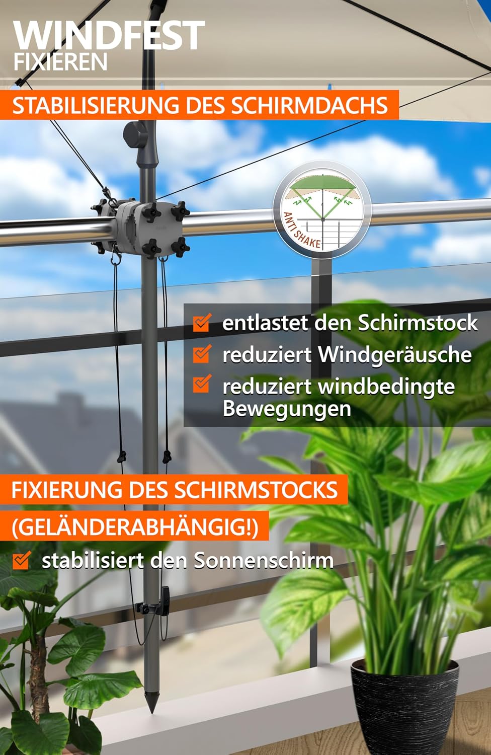 4smile Sonnenschirm Balkon SunnyShade, Beige - 4-in-1 SET Sonnenschutz Balkon - UPF 50+ Sonnenschirm