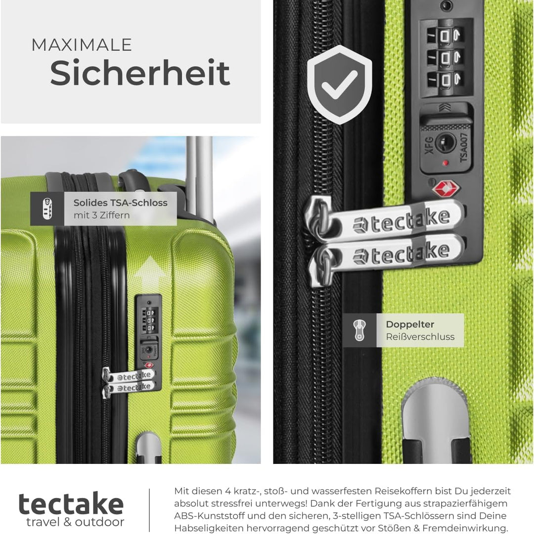 tectake 4 TLG Reisekoffer Set, Hartschalenkoffer Set, Trolley Kofferset, ABS Hartschalen Reisekoffer