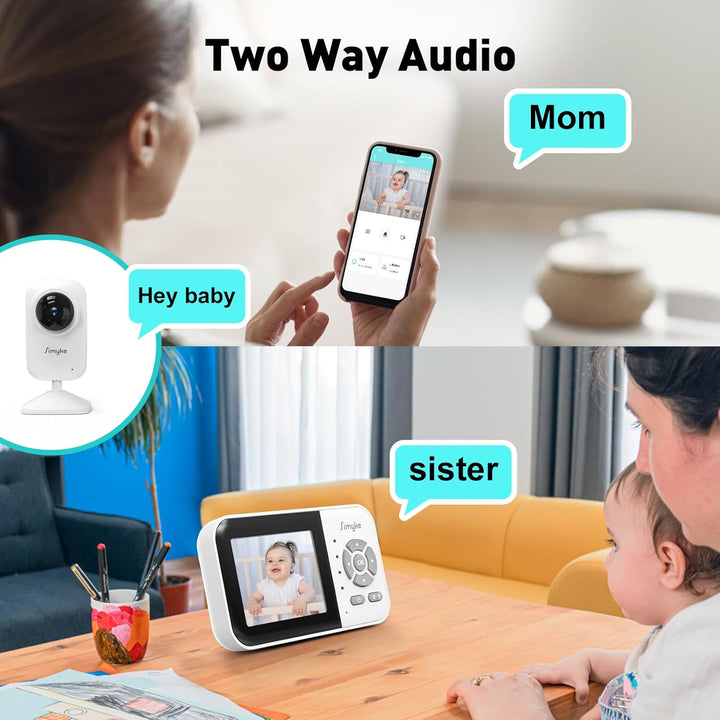 Simyke Smart Baby Monitor mit 2 Kameras und Audio 2.8'' Bildschirm WLAN ON/Off Switch Vision 2-Wege-