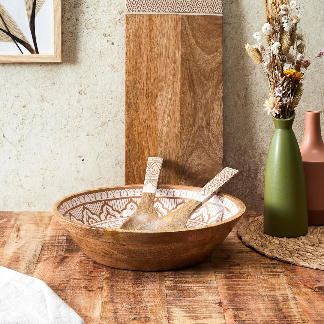 HOME DECO FACTORY, KA0570, Dune Mango Wood Terracotta Salad Bowl, Elegant and Modern Design, Ideal f