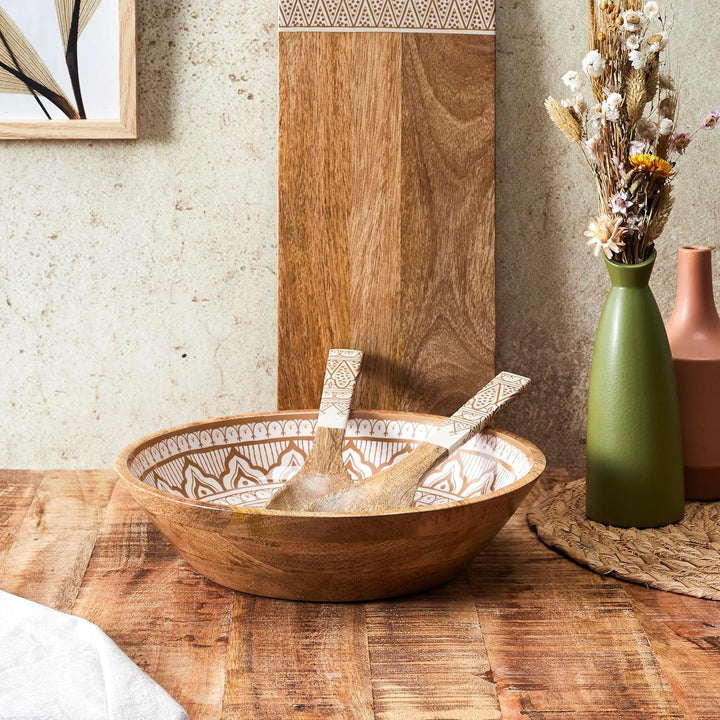 HOME DECO FACTORY, KA0570, Dune Mango Wood Terracotta Salad Bowl, Elegant and Modern Design, Ideal f