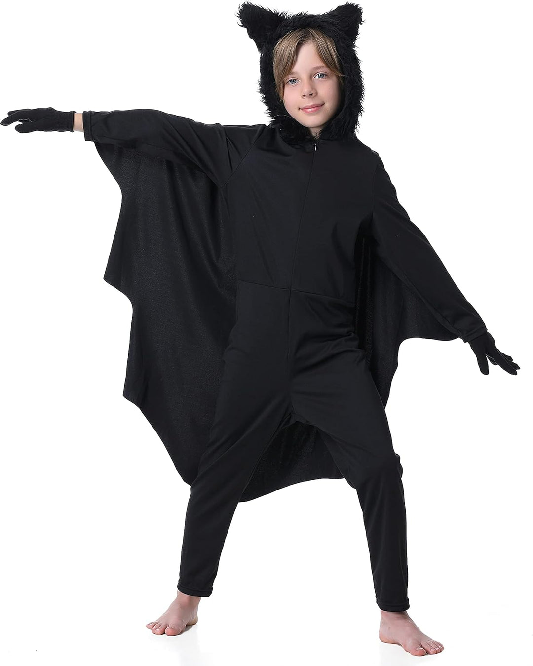 Fledermaus Kostüm Kinder Mädchen Junge Faschingskostüme Karneval Kostüm Schwarz 110-116, Schwarz 110