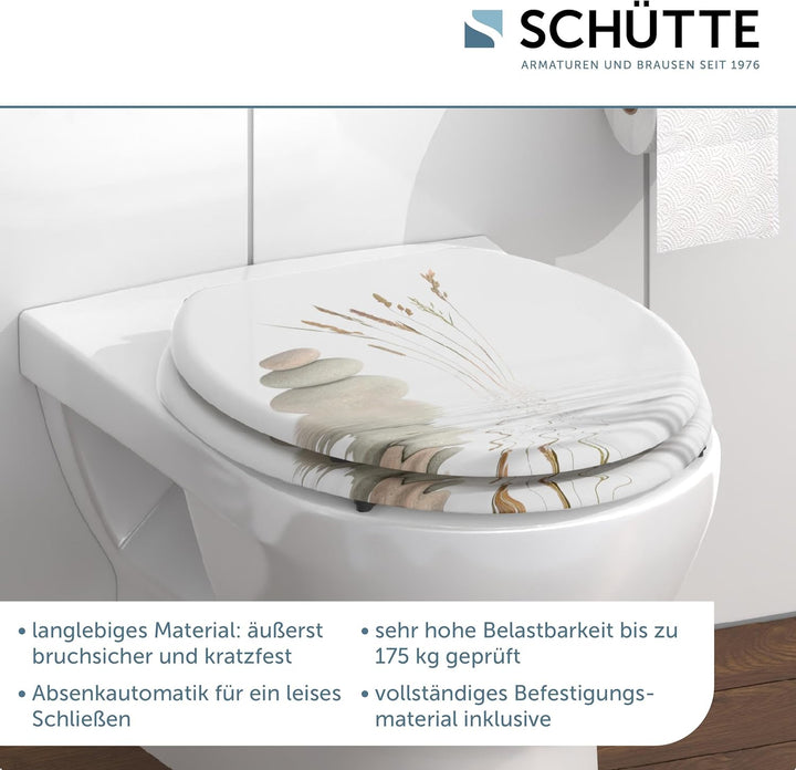 SCHÜTTE WC-Sitz WELLNESS mit Absenkautomatik aus Holz, Toilettensitz mit Klodeckel, Holzkern Toilett