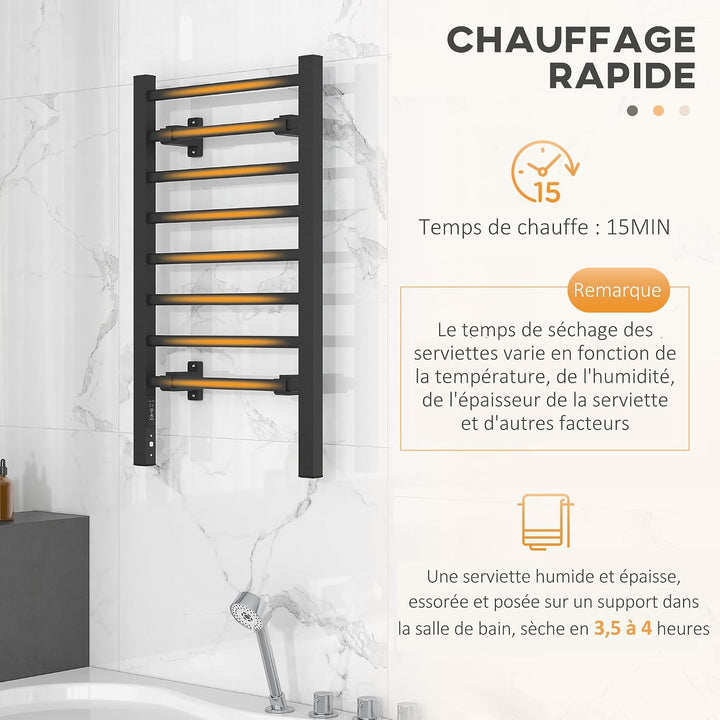 HOMCOM Elektrischer Handtuchwärmer Wand oder Boden 53x35x90 cm Schwarz