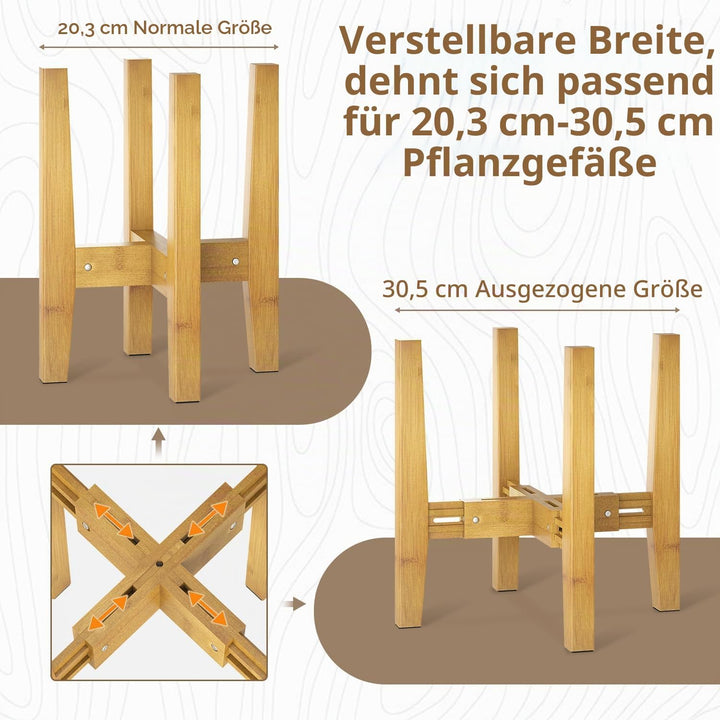Verstellbarer Pflanzenständer aus Bambus für Einzelne Grosse Pflanzgefässe im Innenbereich, Robuster