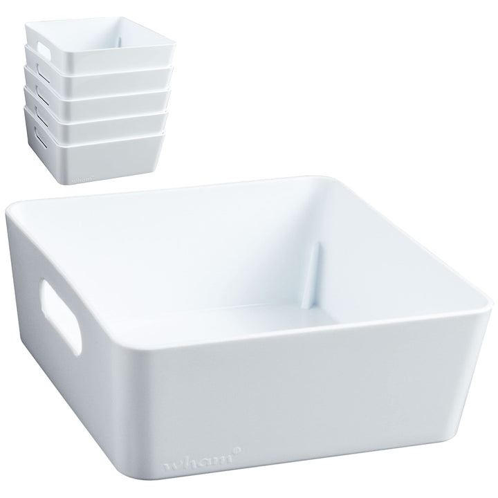 6x Ordnungsboxen - 6 cm hoch - WEIss - 15x15x6cm - 1 Liter - Ordnungskorb - Schubladenorganizer Schu