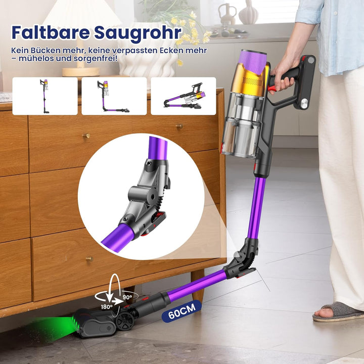 A12 Akku Staubsauger mit Wassertank, 50Kpa/600W/70Min/8-in-1, Kabelloser Staubsauger mit LED Touchsc