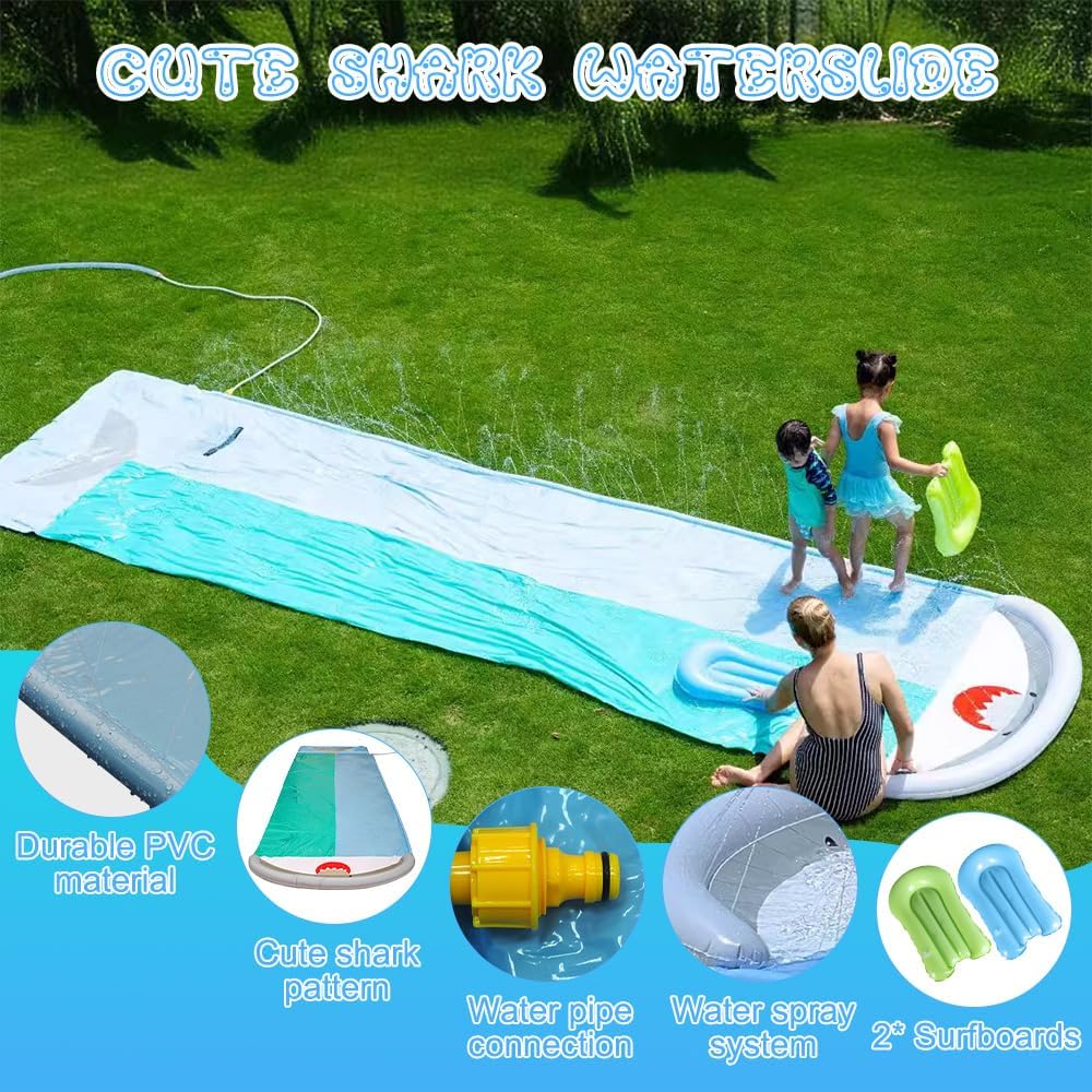 Wasserrutsche Kinder Draussen, 550x145cm Doppel Wasserrutschmatte, Wasserrutsche Garten für Kinder m