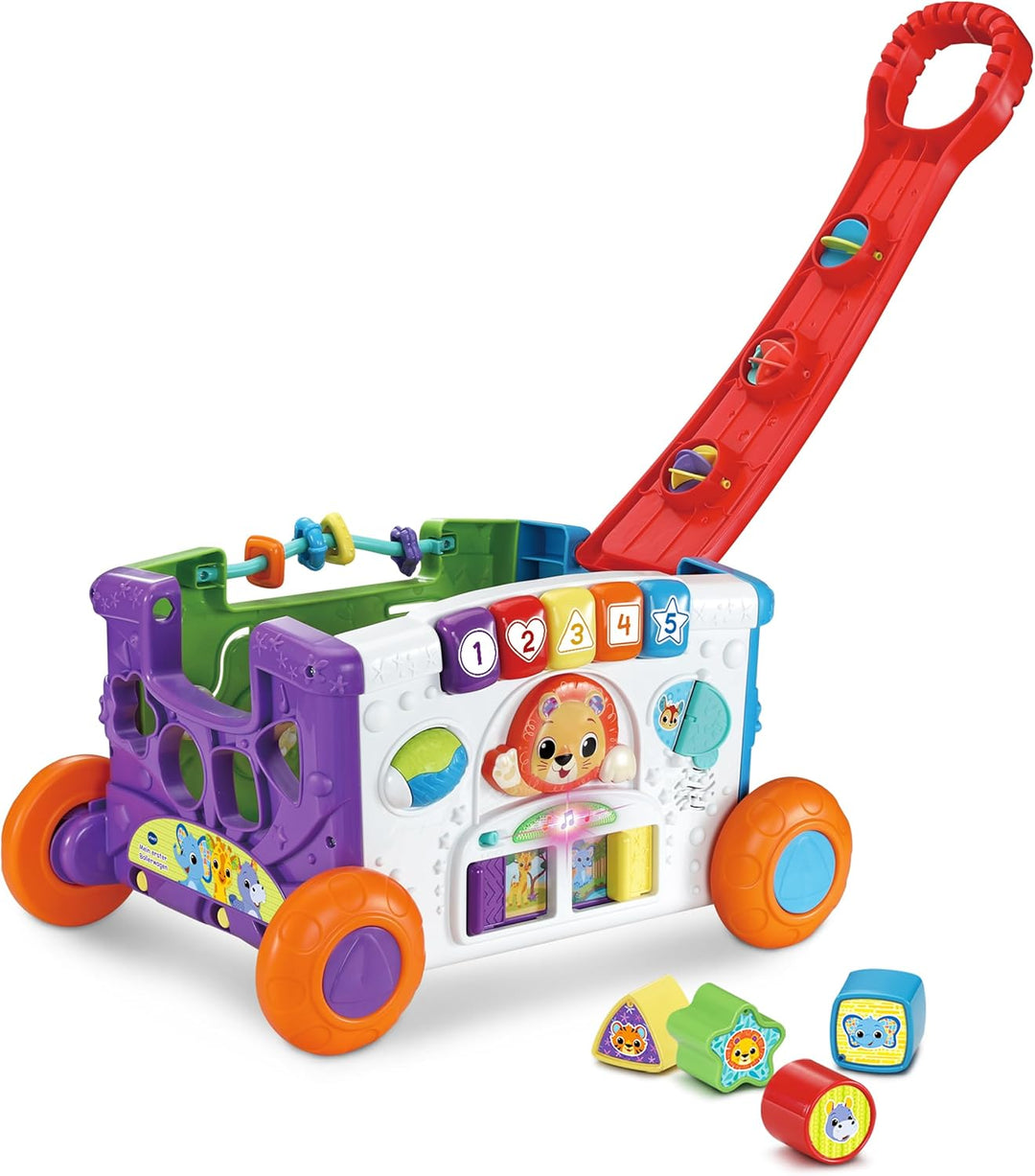 VTech Baby Mein erster Bollerwagen – Handwagen mit Griff, Tasten, verschiebbaren Elementen, 4 Förmch
