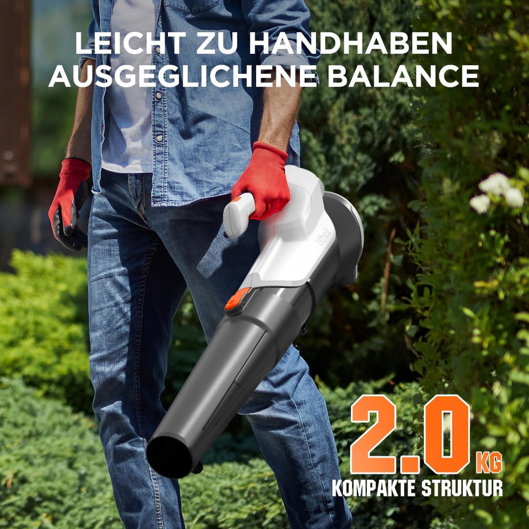 Litheli 20V Akku-Laubbläser (137km/h) & Rasentrimmer (25cm), starker Motor, Geeignet für Gartenrasen