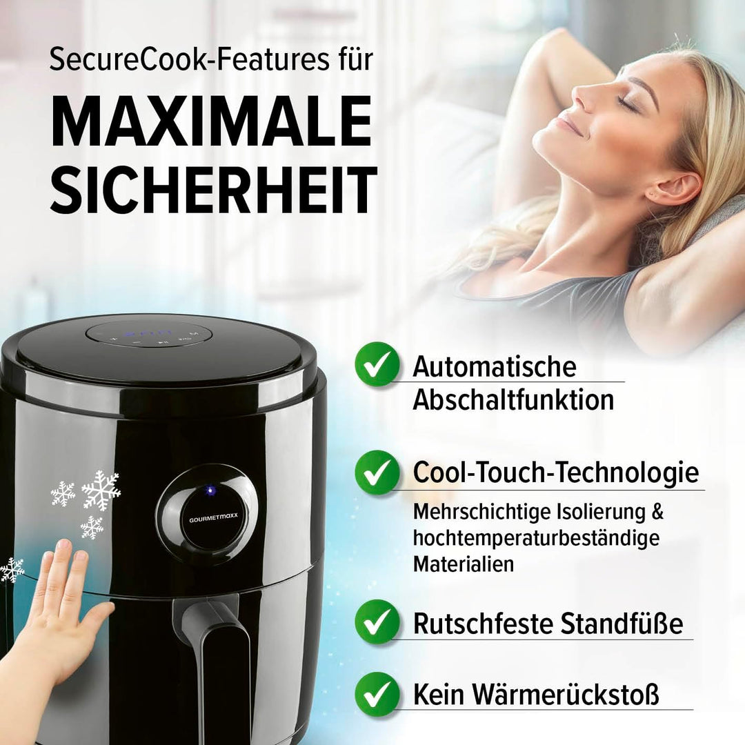 GOURMETmaxx Heissluftfritteuse | 3L Airfryer mit Timer & Touchscreen | Fritteuse mit 8 Funktionen &