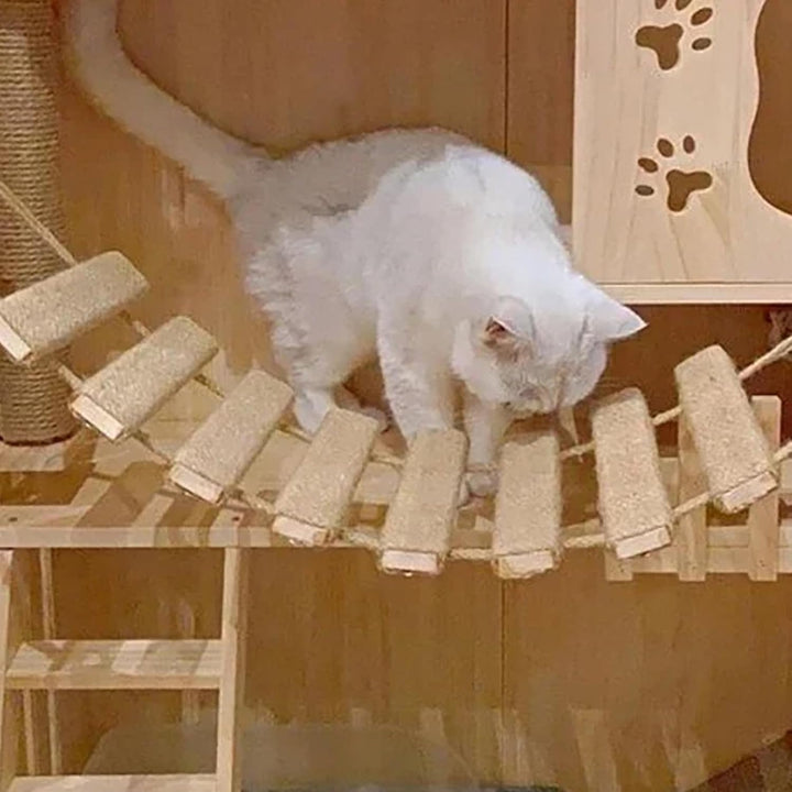Katzenleiter, 10 x 39 Zoll hängende Holzbrücke mit Einer kratzfesten Leiter des Leinenseils für Inne