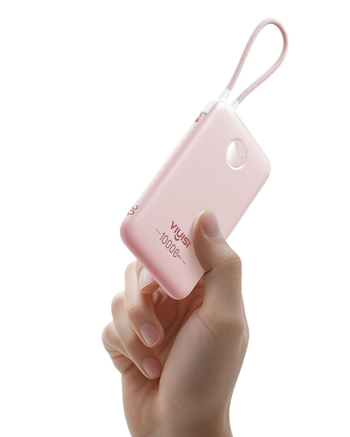 VIYISI Powerbank 10000mAh Ultradünn, 22.5W PD 20W Fast Charge mit Integriertem USB-C Kabel, LED-Anze