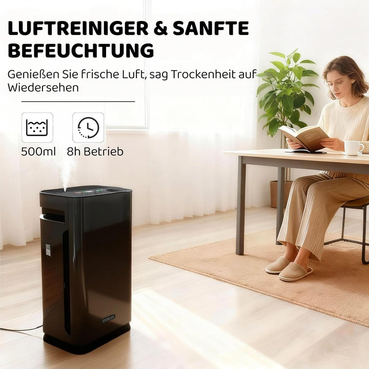 ISSELEC Luftreiniger und Luftbefeuchter 2 in 1 für Schlafzimmer, H13 HEPA Filter, Anzeige Luftqualit