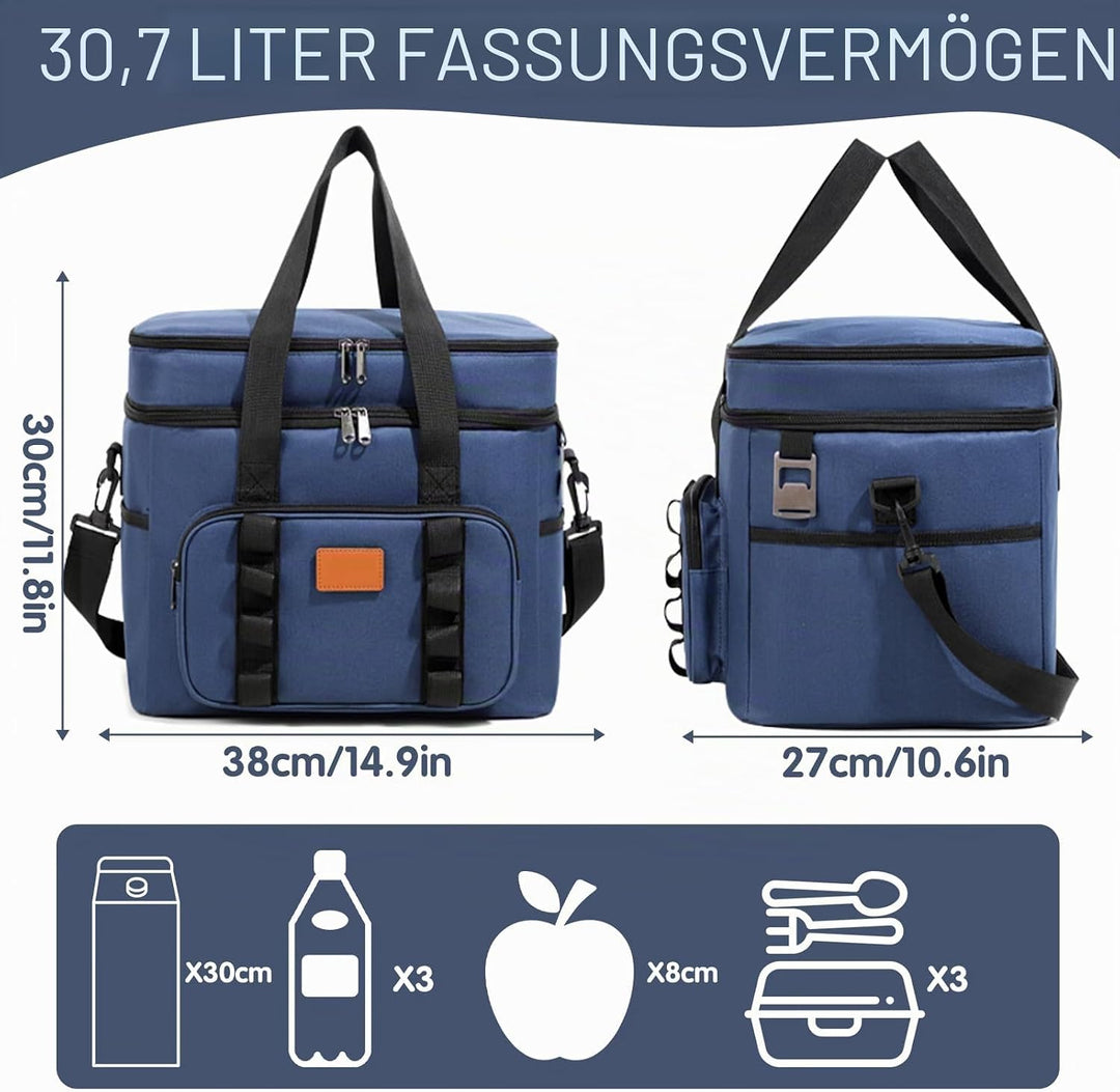 Kühltasche 30.7L Doppel-Kühltasche Gross Faltbar, Thermotasche Hält Warm &amp; Kalt, Picknicktasche mit