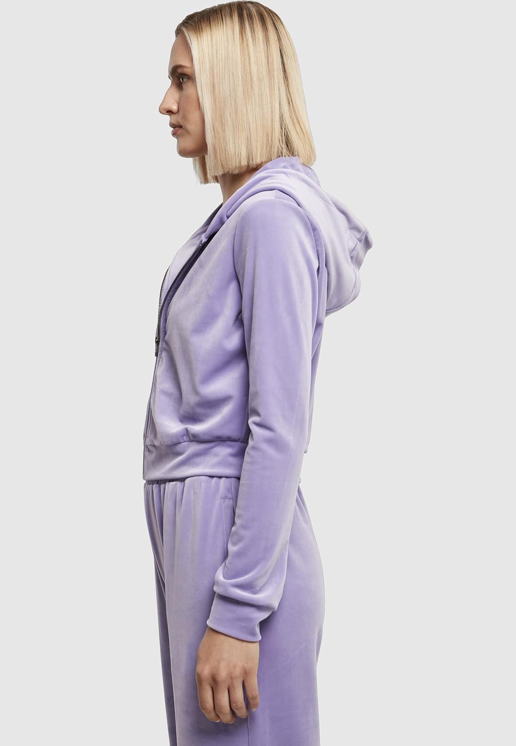 Urban Classics Damen Ladies Short Velvet Zip Hoody M Lavender, M Lavender