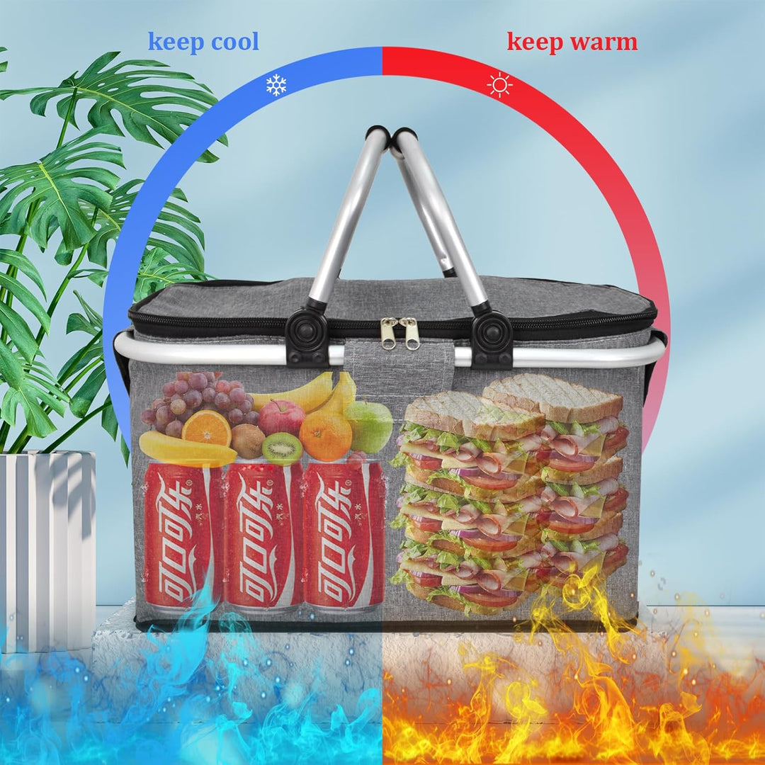 Faltbare Picknickkörbe, 20 L Grosse Kapazität Zusammenklappbare Kühltasche Isoliertasche Einkaufskör