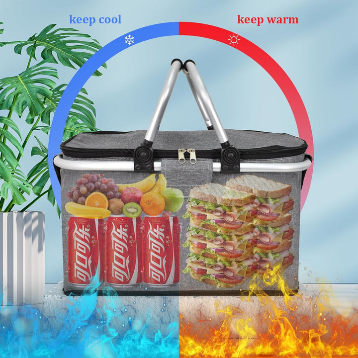 Faltbare Picknickkörbe, 20 L Grosse Kapazität Zusammenklappbare Kühltasche Isoliertasche Einkaufskör