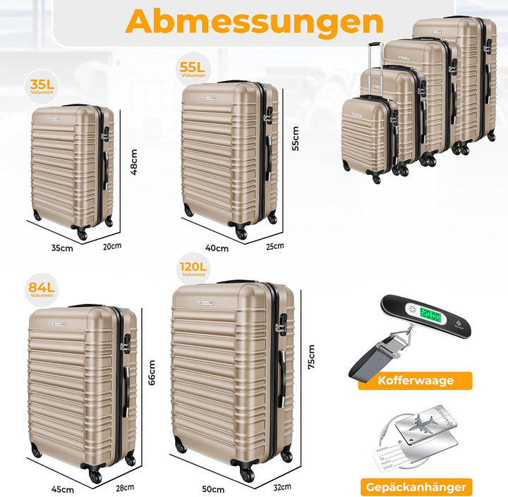 KESSER® 4tlg. Hartschalenkofferset Hartschalenkoffer Reisekoffer Set Reisekofferset Trolley Koffer I
