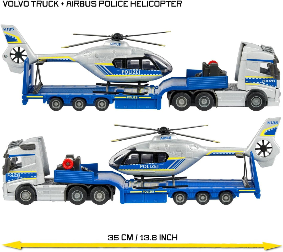 Majorette - Volvo Polizei-Transporter FH-16 (35 cm) – LKW mit Auflieger und Airbus Hubschrauber (25,