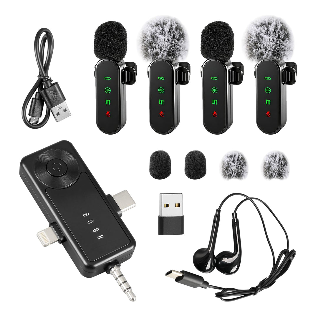 Kabellose Lavalier-Mikrofone mit LED-Anzeige, 4 Stück, Lavalier-Mikrofone, Clip-on-Mikrofon, Auto-Pa