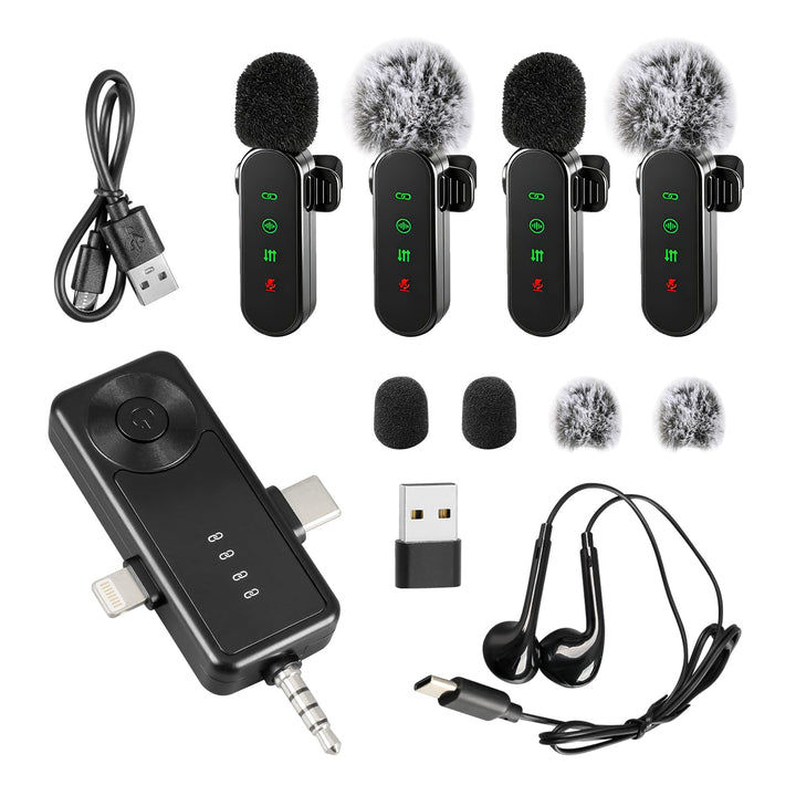 Kabellose Lavalier-Mikrofone mit LED-Anzeige, 4 Stück, Lavalier-Mikrofone, Clip-on-Mikrofon, Auto-Pa