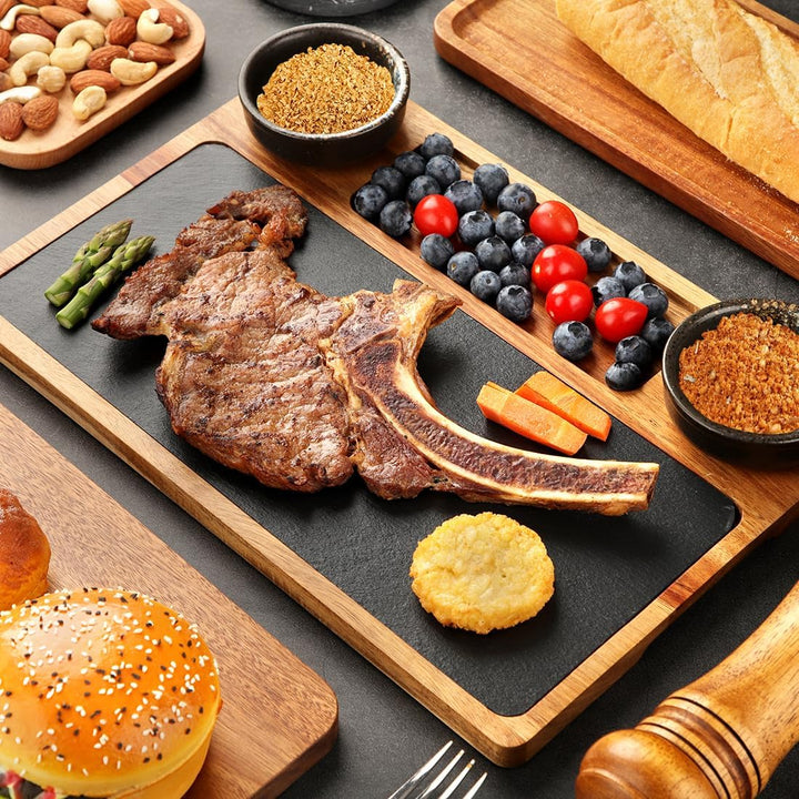 Schieferplatte Servierplatte Für Steak, Zum Grill Geschirr, Schieferplatte Servierplatte aus Akazien