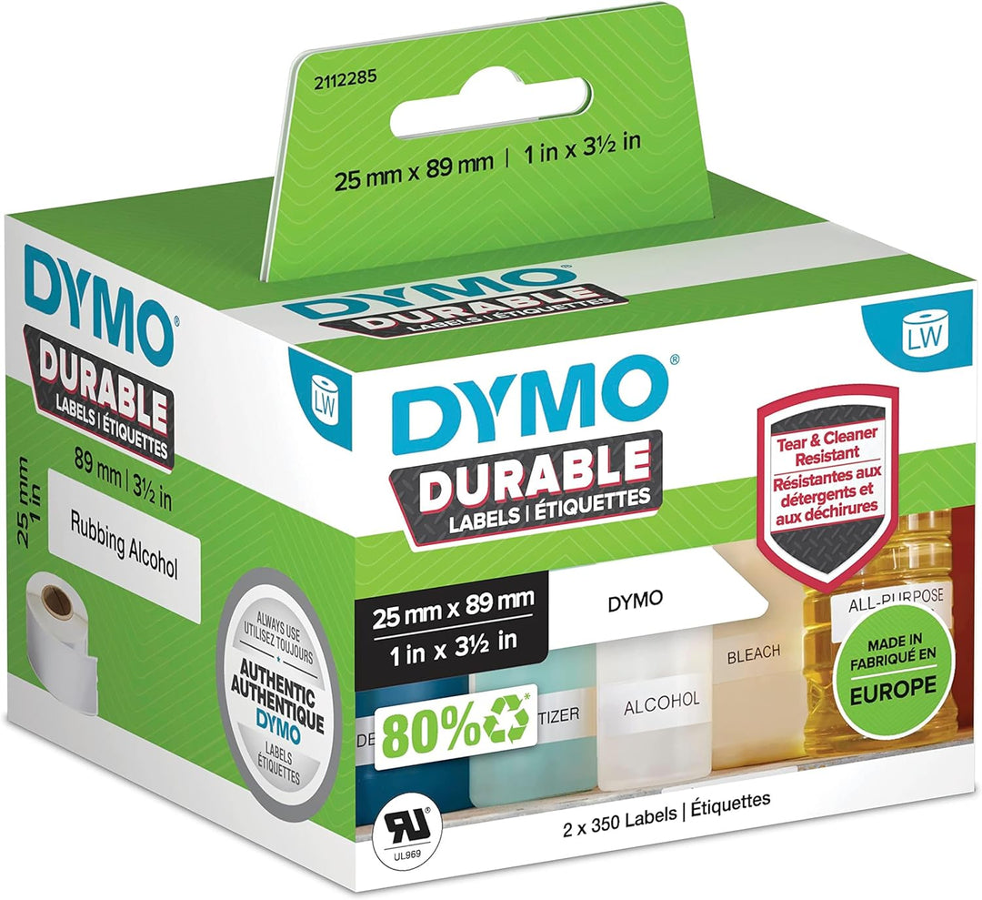 DYMO Original LabelWriter Hochleistungs-Etiketten | 25 mm x 89 mm | weisses Kunststoff-Etikett | Rol