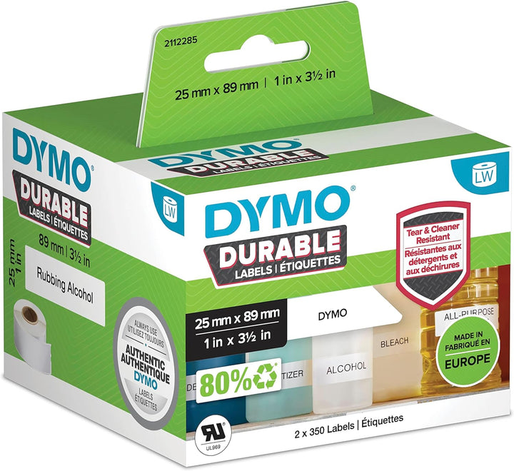 DYMO Original LabelWriter Hochleistungs-Etiketten | 25 mm x 89 mm | weisses Kunststoff-Etikett | Rol
