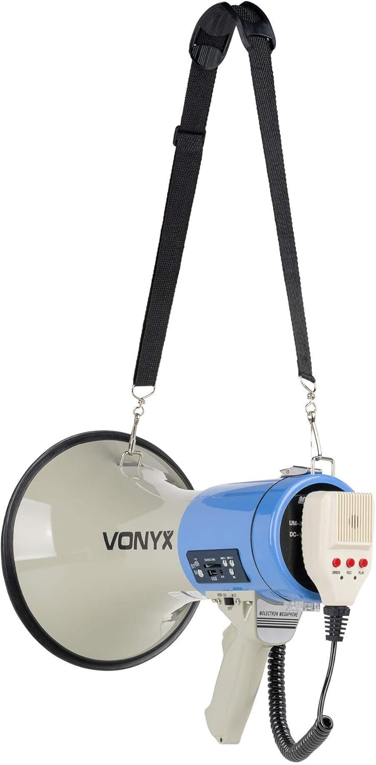 Vonyx MEG060, Megafon mit Sirene und Mikrofon, Aufnahmefunktion, 60 Watt, bis 1 KM, MP3, USB, SD, AU