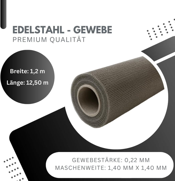 Edelstahl Gewebe Fliegengitter Edelstahl-Gewebe Fliegenschutz Edelstahlnetz Gitter 12,50 m als Rolle