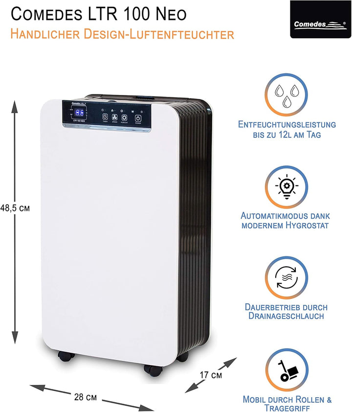 Comedes Elektrischer Luftentfeuchter LTR 100 NEO (max. 12 Liter / 24h) Geeignet für Räume bis 50m²/1