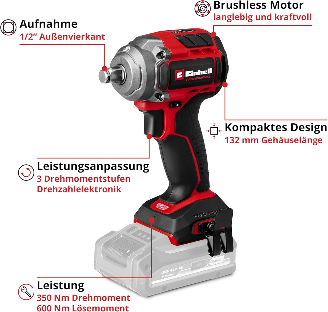 Einhell Professional Akku-Schlagschrauber TP-CW 18/350-C Li BL Kit PXC (18 V, 350 Nm Drehmoment, 600