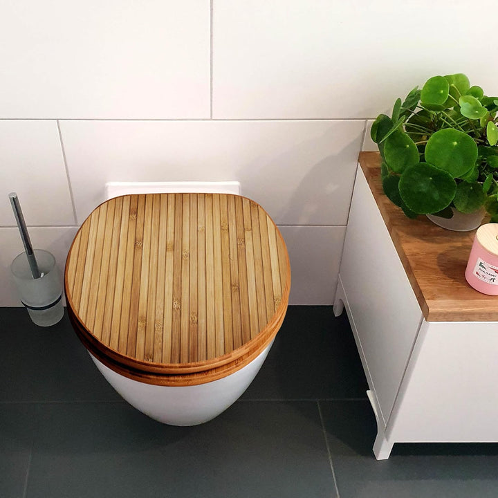 banjado Design WC Sitz Bambus Absenkautomatik 45,8x37,5cm - Toilettendeckel mit Absenkautomatik Holz