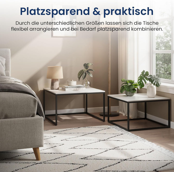 Home Collective Couchtisch 2er Set quadratisch aus Holz, Wohnzimmertisch Modern, Beistelltisch Set 2