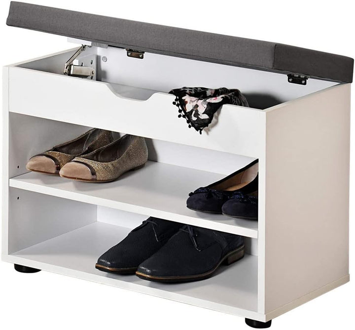 Kesper | Schuhschrank mit Sitzkissen, Material: Faserplatte, Masse: B60 x H45 cm x L30 cm, Farbe: We