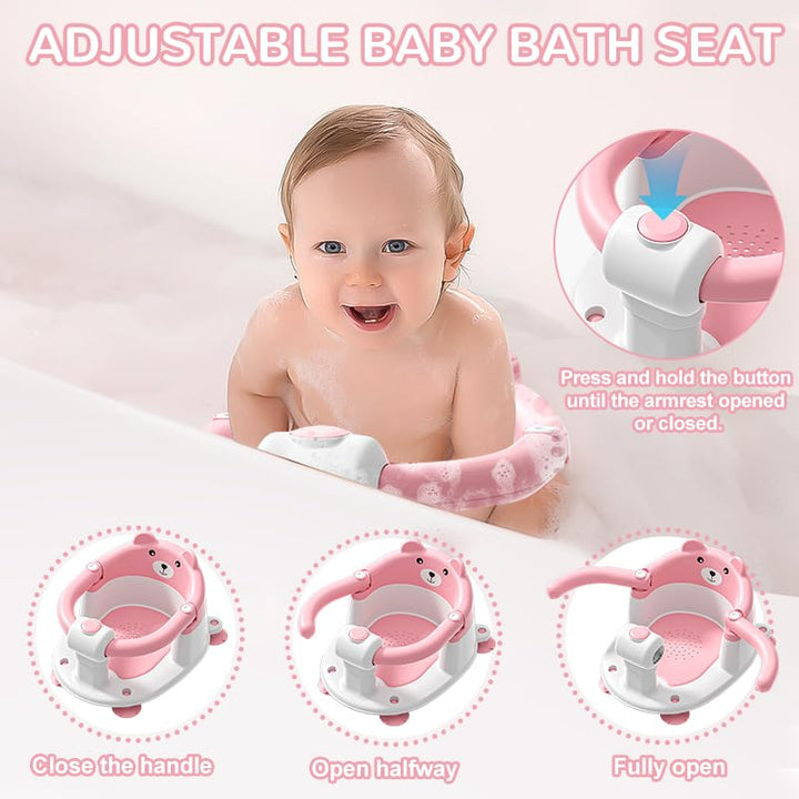 Badewannensitz Baby ab 6 Monate, Bär Rutschfester Badesitz Baby mit 4 Saugnäpfen und Kissen für Klei
