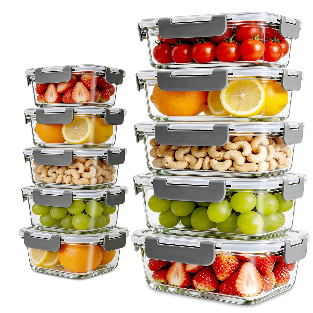Brotdosen Glasbehälter mit Deckel,Glas Frischhaltedosen Set 20-teilig (10 Behälter & 10 Deckel) BPA-