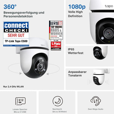 TP-Link Tapo C500 WLAN Überwachungskamera Aussen, 360° Sichtbereich, 1080p Auflösung, Bewegungserken