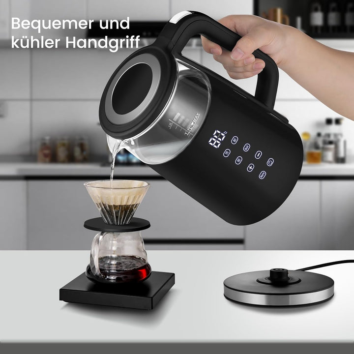 WANNYTON Wasserkocher 1,7 L mit Temperatureinstellung Temperaturwahl (40-100℃), Edelstahl Glas, BPA-