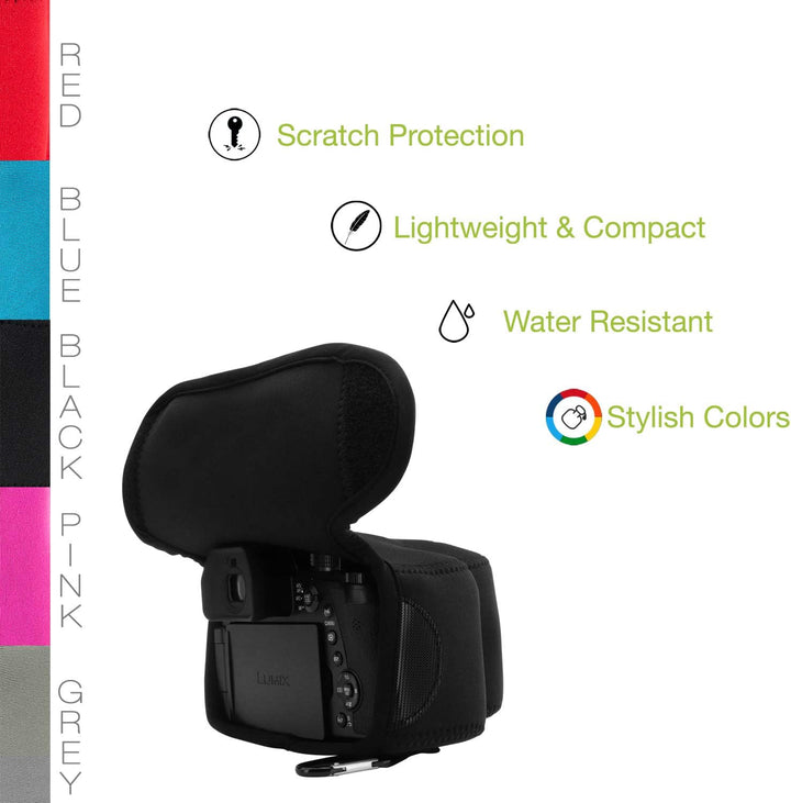 MegaGear MG1687 Kameratasche aus Neopren, für Panasonic Lumix DC-FZ1000 II, Leica V-Lux 5 - Schwarz,