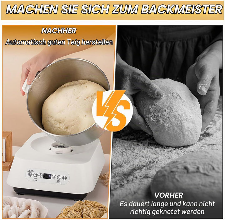 Edelstahl Teigmehl Mixer, 7L Teigknetmaschine mit Fermentierungsfunktion, Edelstahl Teigmaschine mit